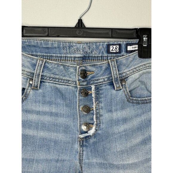 Miss me skinny Jeans raw hem light wash button fly Women's size 28 distressed - Picture 2 of 13
